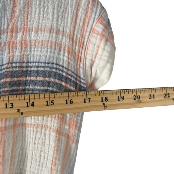Sanctuary Women's Size Small Blue Pink Plaid Button Up Gauze Short Sleeve Tie - Picture 8 of 9